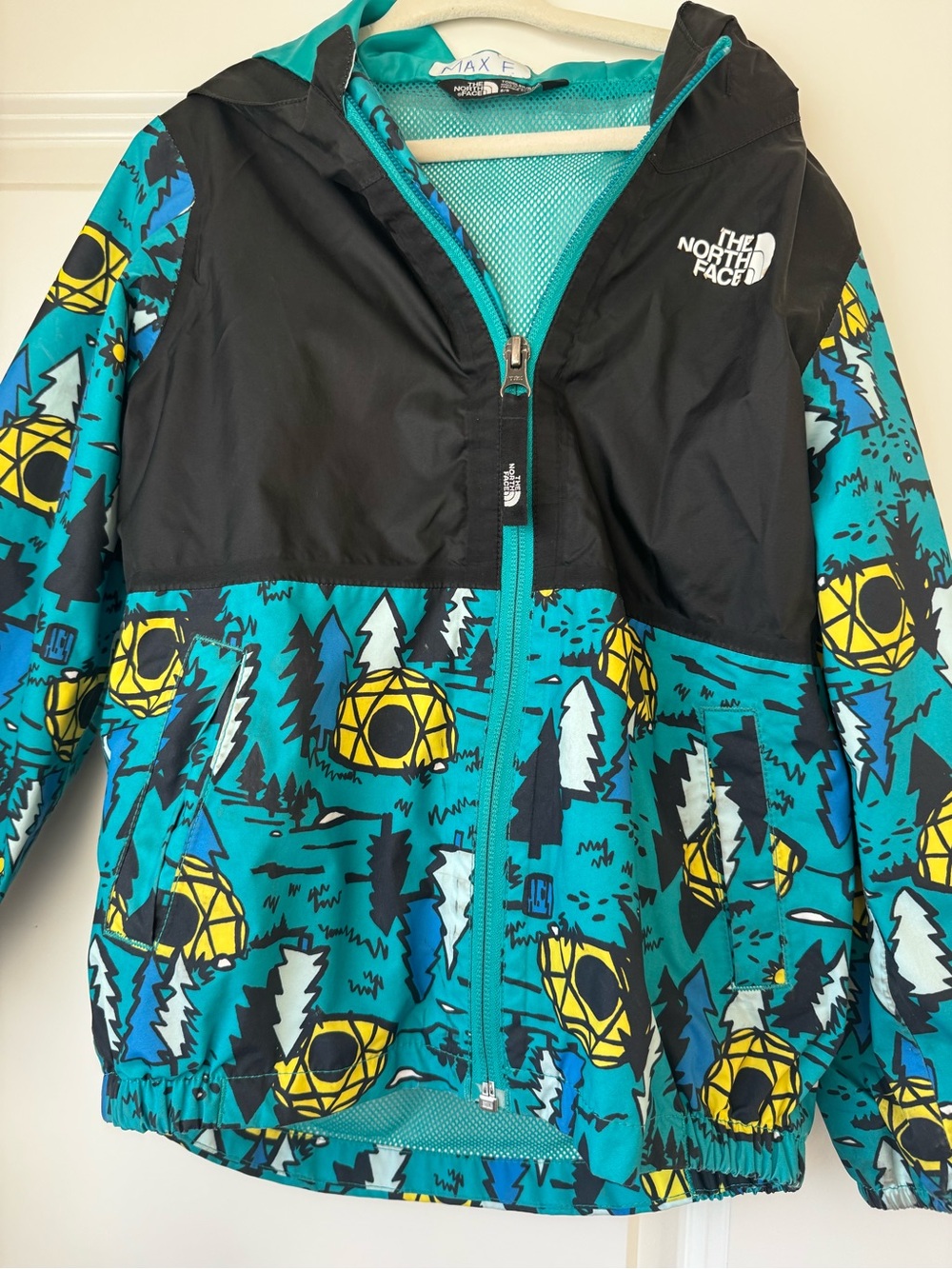 The North Face Teal, Black & Yellow Graphic Hooded Windbreaker